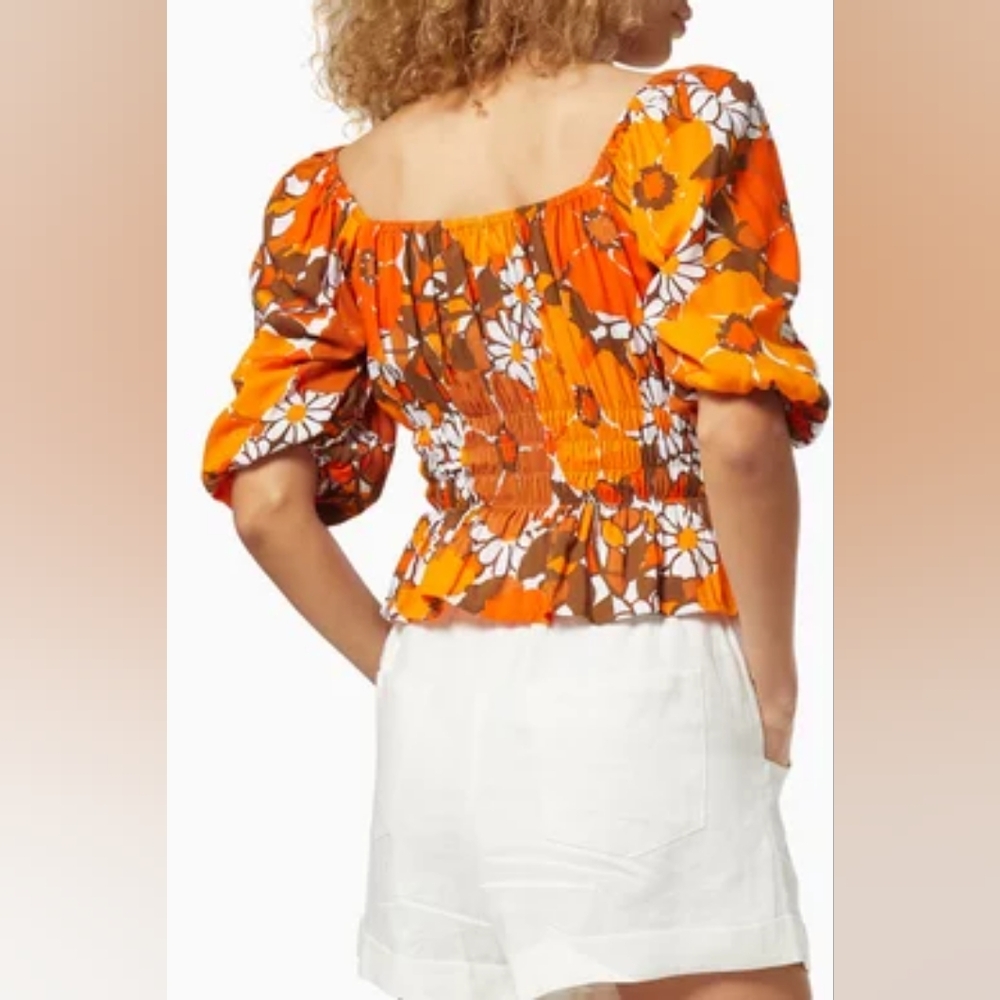FAITHFULL THE BRAND | REVOLVE Liberia Crêpe Top sMedium orange 70s floral print - Picture 2 of 5